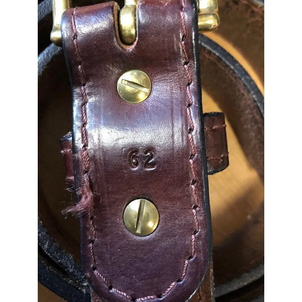 Vintage Leather Custom Made Men's Belt size 62 Solid Brass Buckle